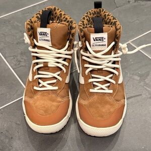 Vans Tan High-Top Sneakers with Leopard Accents
